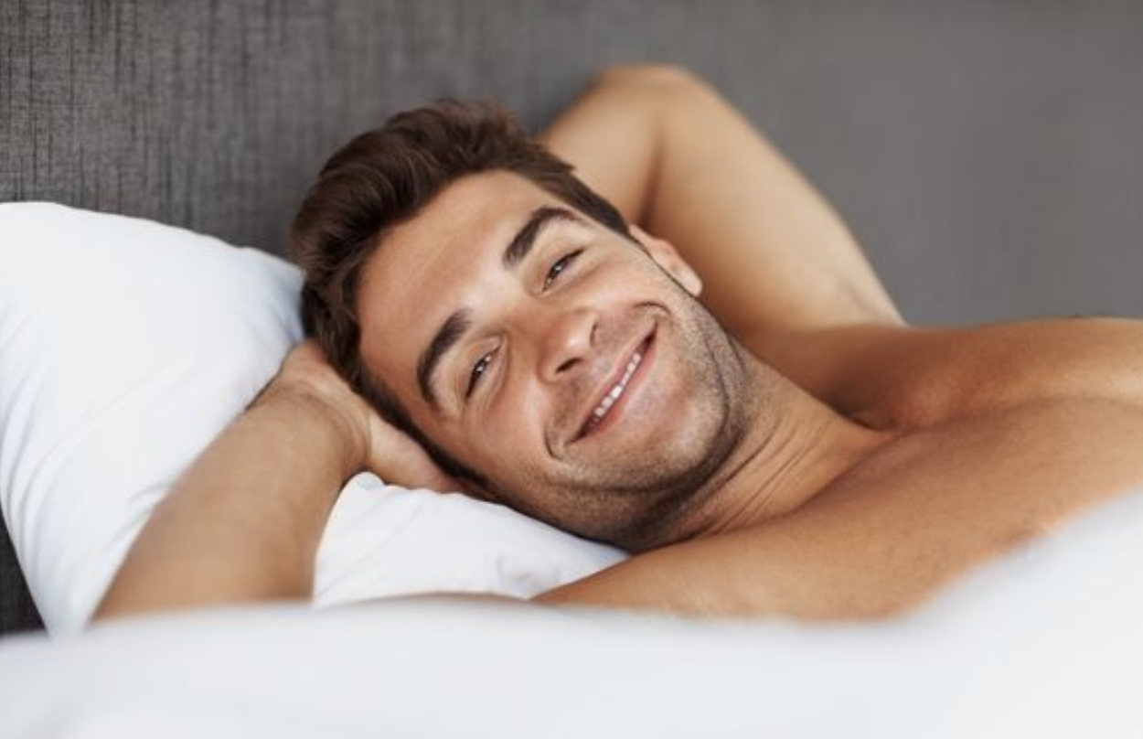 man sleeping happy 