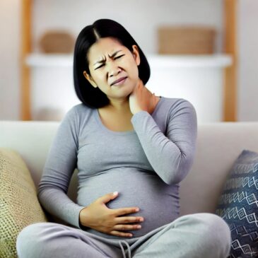 Mother expecting her baby dealing with neck pain and discomfort