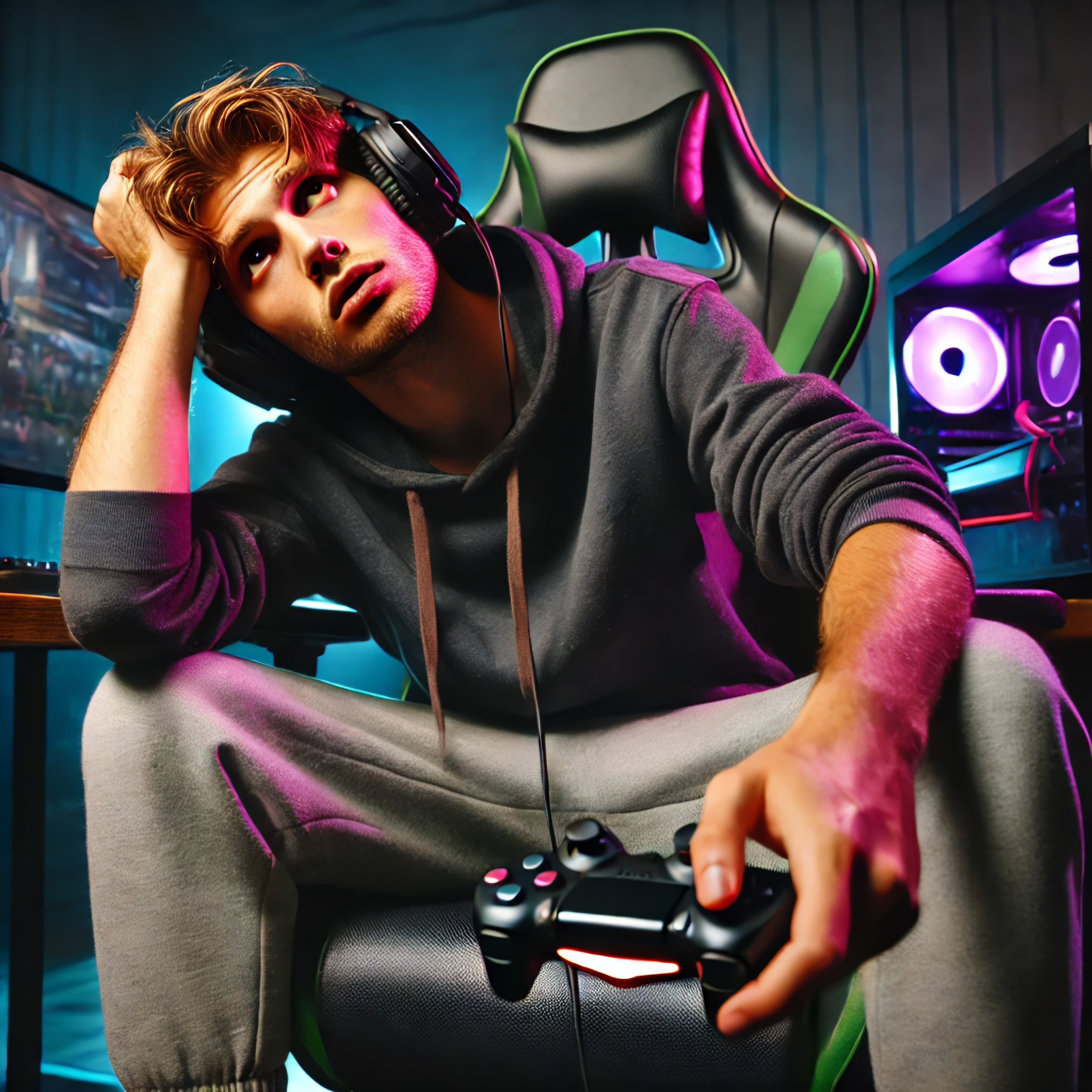 Exhausted Gamer After Long PS5 Gaming Session