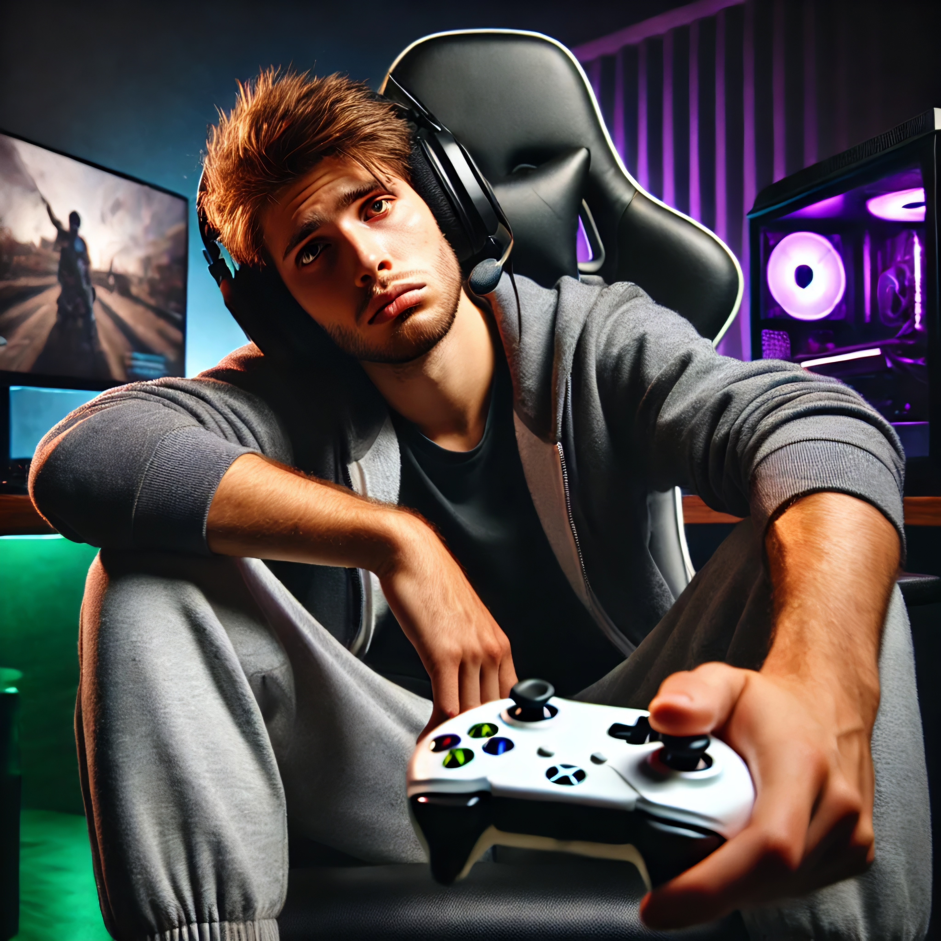 Exhausted Gamer After Long Xbox Gaming Session