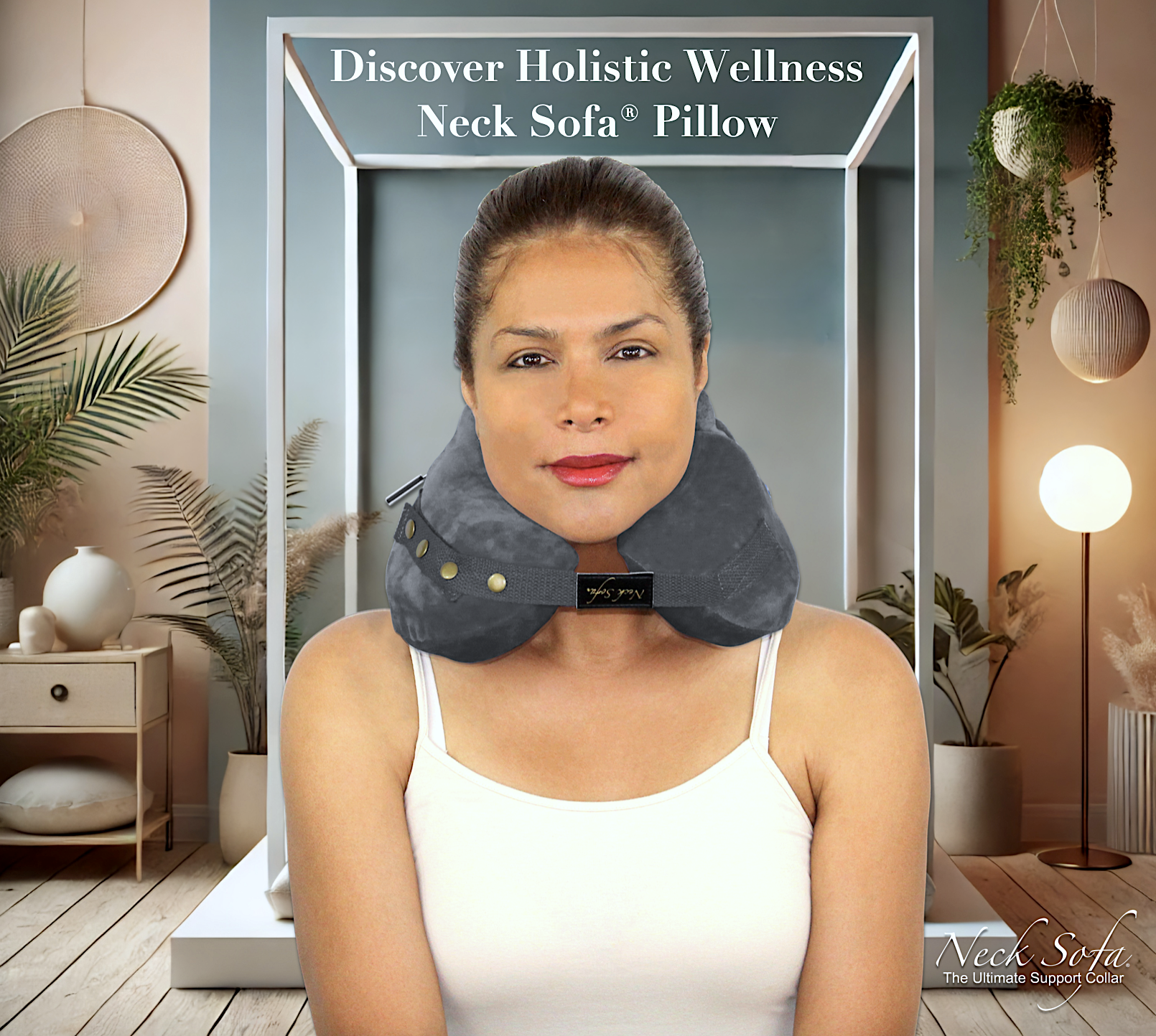 For the image featuring the Neck Sofa Pillow A serene and minimalist environment featuring the Neck Sofa Pillow on a sleek modern chair