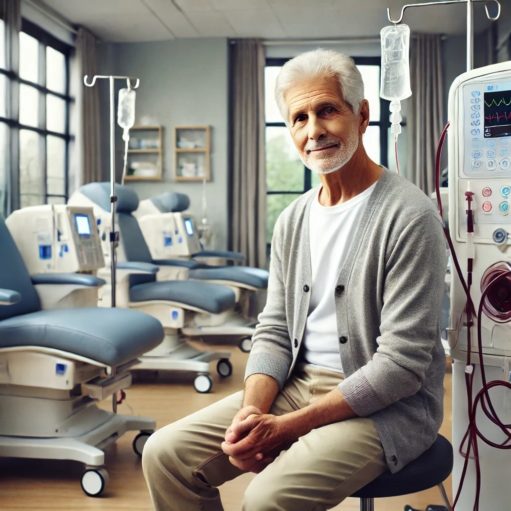 Older Man Without Neck Support in Clinic An older man sitting in a medical chair without a neck pillow looking uncomfortable