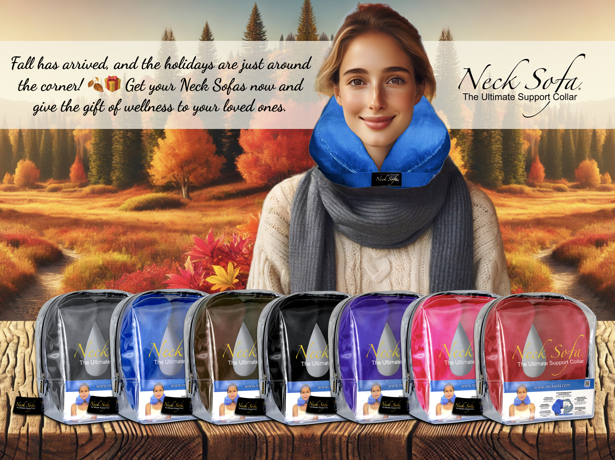 Young woman displaying the 7 colors Neck Sofa Pillow