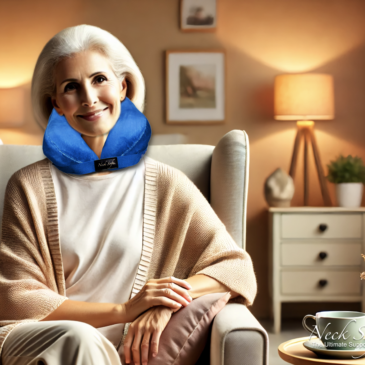 A warm, cozy image of an elderly person comfortably resting with the Neck Sofa Pillow