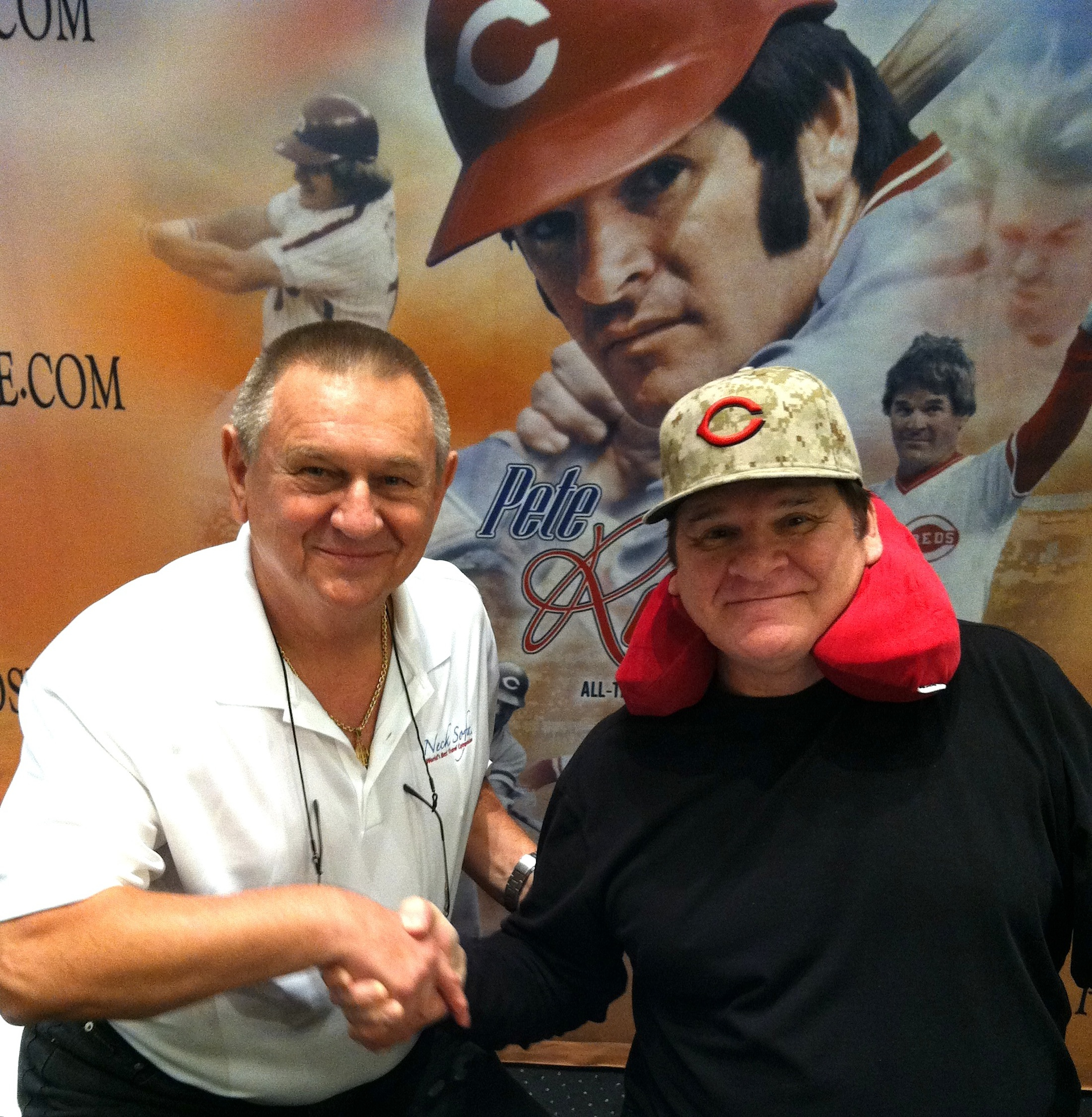 Pete Rose wearing Neck Sofa.