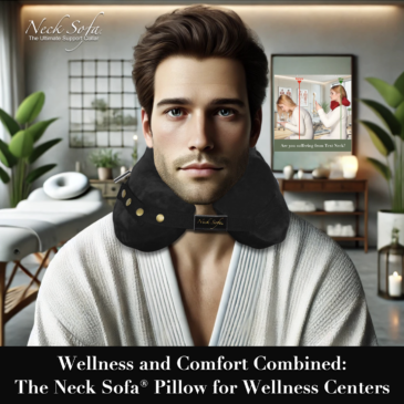 An image with the man wearing a comfortable white robe in the serene spa setting wearing a black Neck Sofa Pillow.