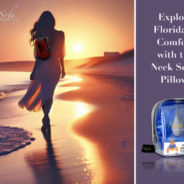 image showing a silhouette of a beautiful woman walking on the beach wearing light and breathy dress and carrying her Neck Sofa Pillow on her back