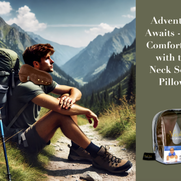 A hiker sitting on the ground, resting against their backpack using his Brown Neck Sofa Pillow on a scenic mountain trail