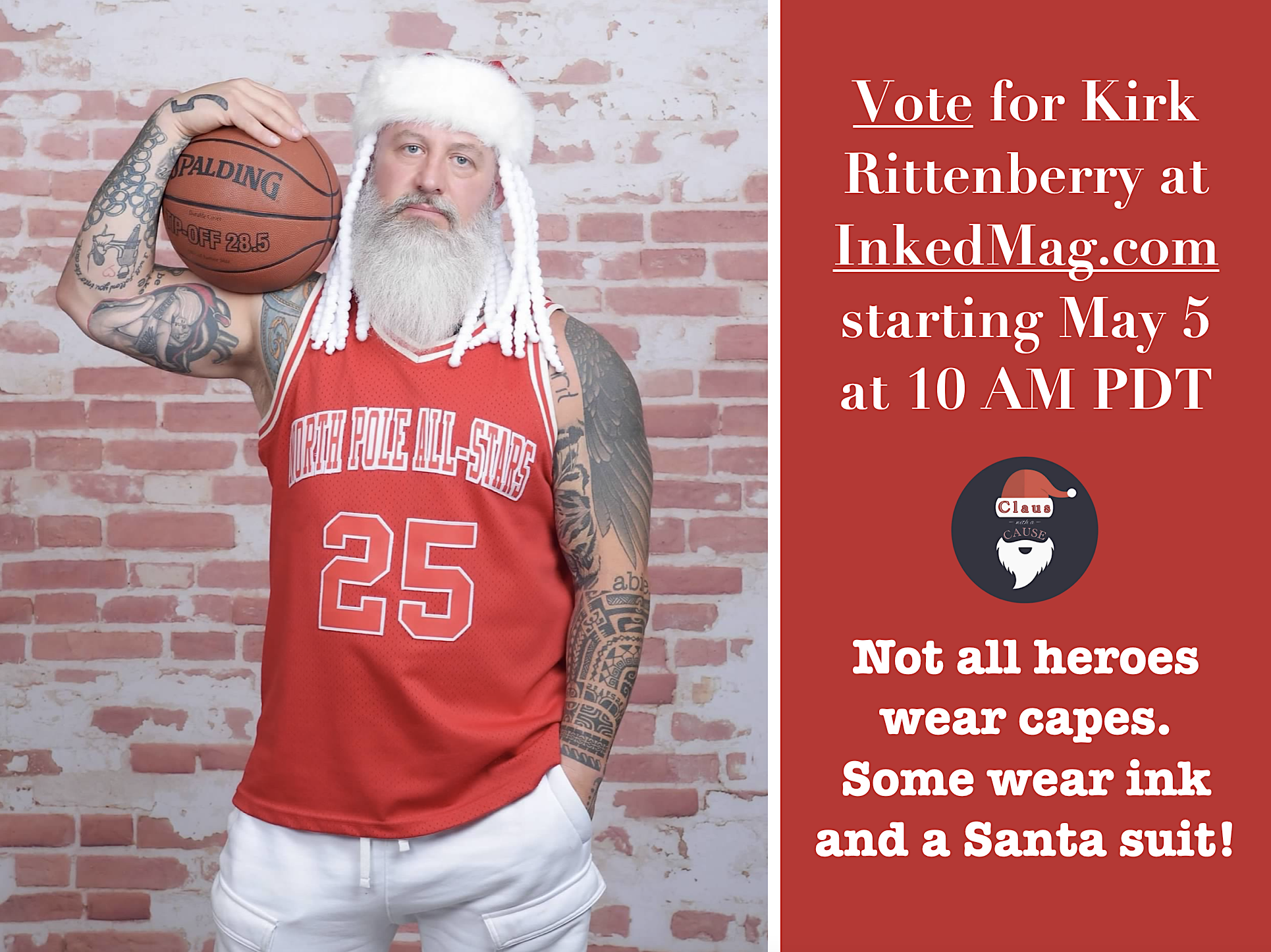 Kirk Rittenberry holding a basketball posing for his non-profit